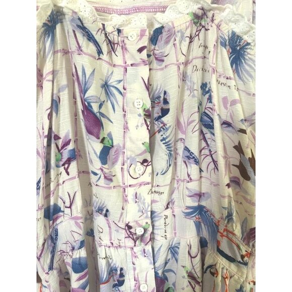 ONE TEASPOON Dress Size Medium Bird Pattern Lace Trim Tie Straps Sundress Mini - Picture 5 of 8